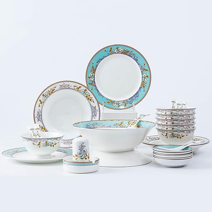 Dinnerware Sets, 28Pc Bone China Dinnerware Sets for 6 Person, White Porcelain Dish Set Chip Resistant, Modern Tableware with Dinner Plate