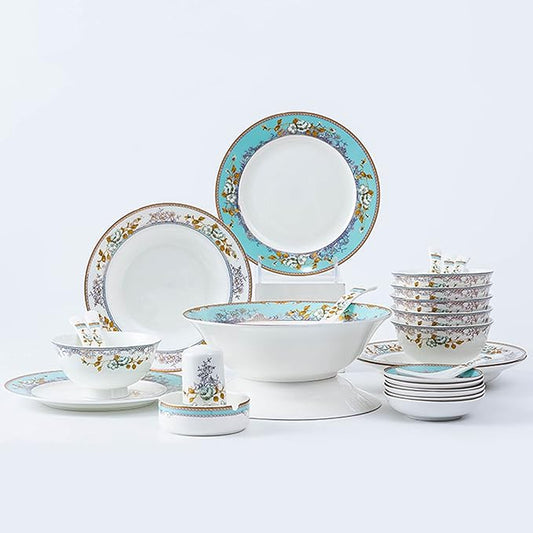 Dinnerware Sets 28Pc Bone China Dinnerware Sets for 6 Person White Porcelain Dish Set Chip Resistant Modern Tableware with Dinner Plate Salad Plate Bowl Ashtray Toothpick Holder (White)