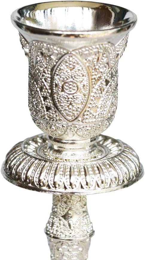 Silver Shabbat Candle Holder with Deluxe Engraved Design, Premium Silver Candlestick as Judaica Gift