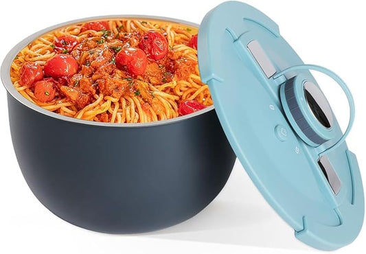 Double-Walled Stainless Steel Insulated Serving Bowl with Leak - Proof Lid - Insulated Casserole Dish - Keeps Food Warm and Cold for Hours - Perfect for Holidays, Parties, Camping - (5QT, Blue)