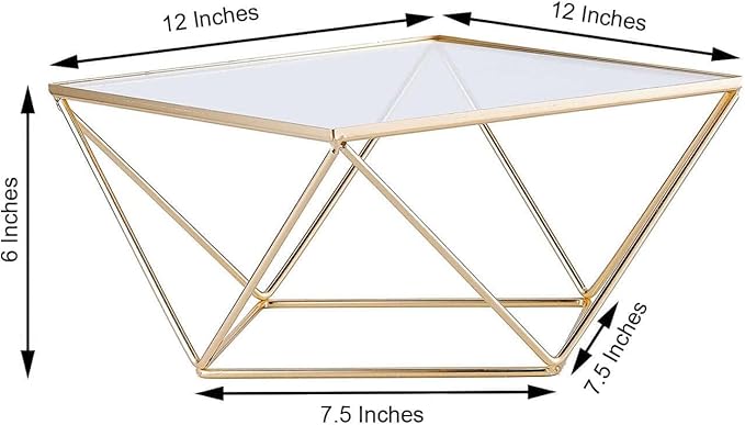 Efavormart 12" Gold Metal Geometric Cake Stand Gold Cake Riser with Glass Top Glossy Metallic Finish for Dessert Cupcake Pastry Candy Display Plate Event, Birthday Party