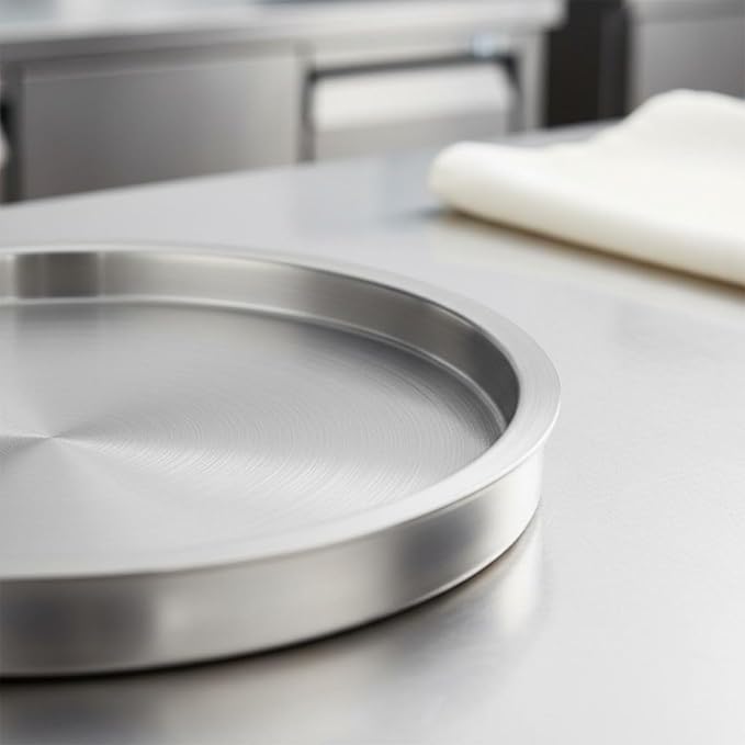 Korean BBQ Serving Tray Dishwasher Stainless Steel Round Dish-Piece Construction Stainless Steel Serving Tray for Hot Pot, Silver, 32CM
