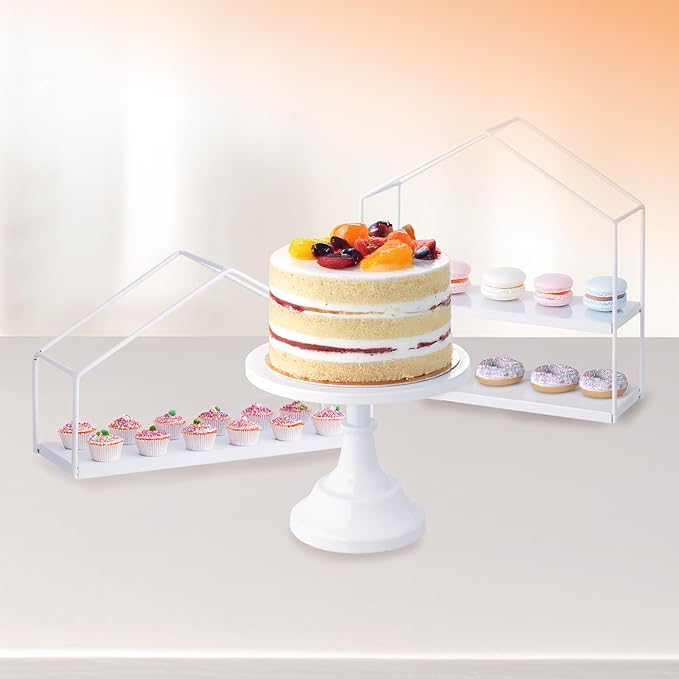 ROVSUN 7PCS Gold Cake Stand Set, Dessert Table Display Set, Metal Cupcake Stand, Cupcake Holder Fruit Candy Plate Serving Tower Tray Platter for Birthday Party Wedding Baby Shower Anniversary，White