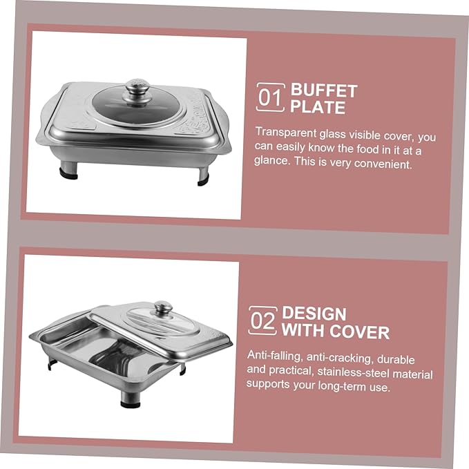 590g Stainless Steel Dinner Plate for Buffet Rectangular Serving Tray Lid for Parties and Entertaining