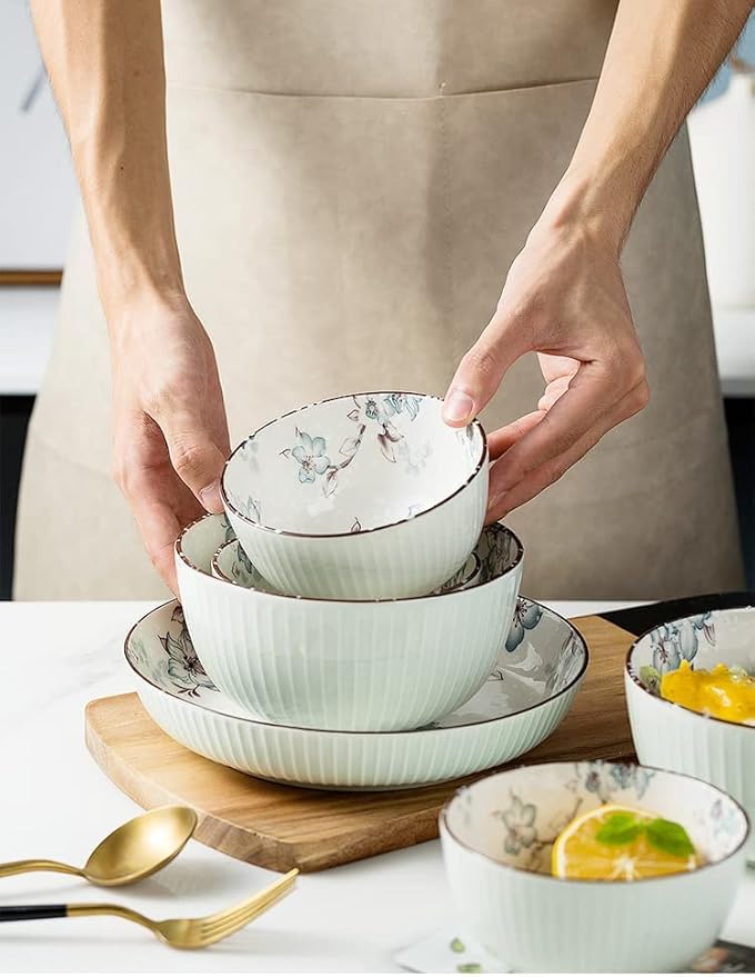 Ceramics Dinnerware Set, 16 Pcs Modern White Underglaze Color Dinner Set, Porcelain Bowls and Plates Sets, Stoneware Dishes Set, Tableware Combination Set - Plates/Bowls/