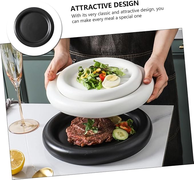 Ciieeo Ceramic Thick-edged Matte Pasta Plate European-style Food Serving Dish for Steak Salad and Dessert Reusable Ceramic Plate Easy to Clean and Multi-functional