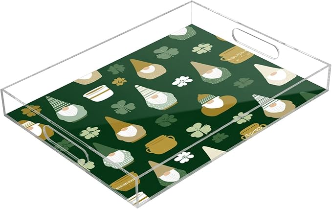 Serving Tray with Handles Clear Acrylic Tray 12x16 Inch Decorative Rectangular Tray Organizer for Ottoman Coffee Table Bathroom Green Clover Dwarf St