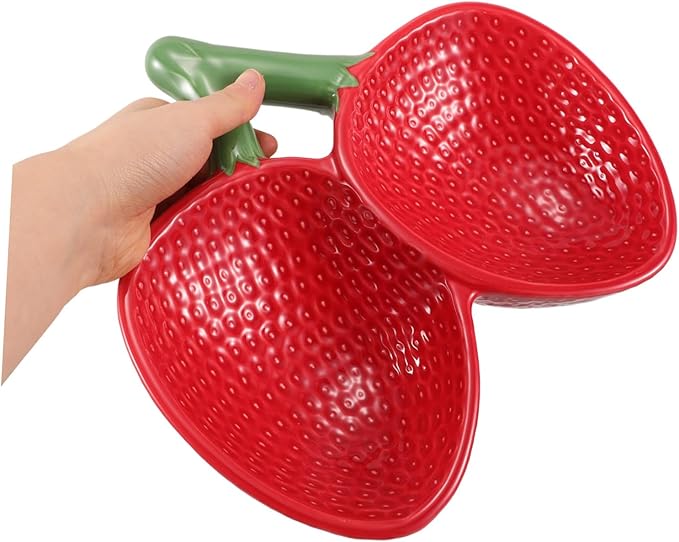 OUNONA Strawberry Shaped Ceramic Serving Plate Elegant Japanese Design Decorative Fruit Bowl for Salads Sashimi and More Porcelain Appetizer Plate Unique Tableware