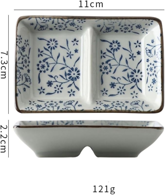 Appetizer Plates Double Compartment Dessert Plate Ceramic Chinese Seasoning Dish Commercial Barbecue Dipping Dish Sauce Dish for Condiment
