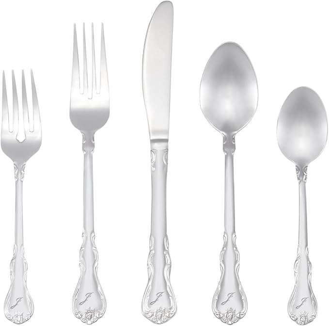 RiverRidge 46-Pc. Monogrammed Flatware, Service for 8, Bouquet Pattern - J