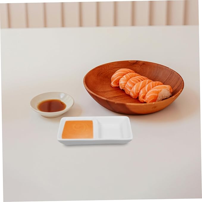 Cabilock Divided Sauce Dishes Snack Serving Tray Compartment Spice Dish Tray Lid White Ceramic Appetizer Serving Plate for Events