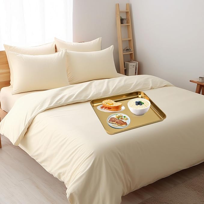 12×9.44in Gold Stainless Steel Flat Bottom Rectangular Serving Food Coffee Tray for Serving Appetizers Snacks Desserts Creating Charcuterie Tray