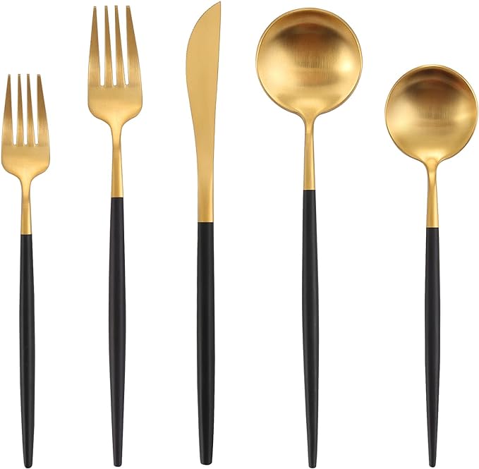 Matte Black Gold Silverware Set, Oliviola 40-Piece Stainless Steel Flatware Cutlery Set Service for 8, Satin Finish Kitchen Utensil Set, Dishwasher Safe