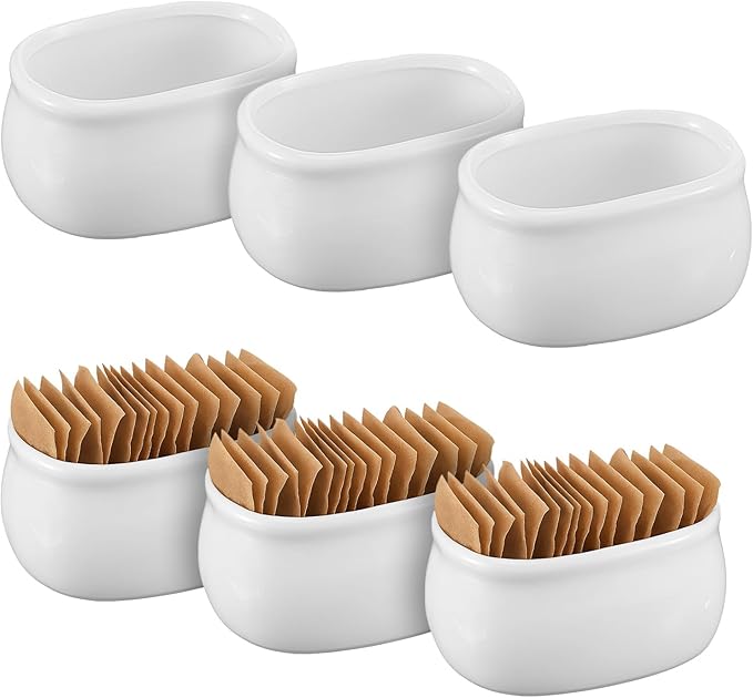 Set of 6 Sugar Packet Holder, Ceramic Sugar Caddy for Sweetener, Classic Restaurant White Tea Bag Organizer Bowl Storage Dish for Coffee Bar, Home