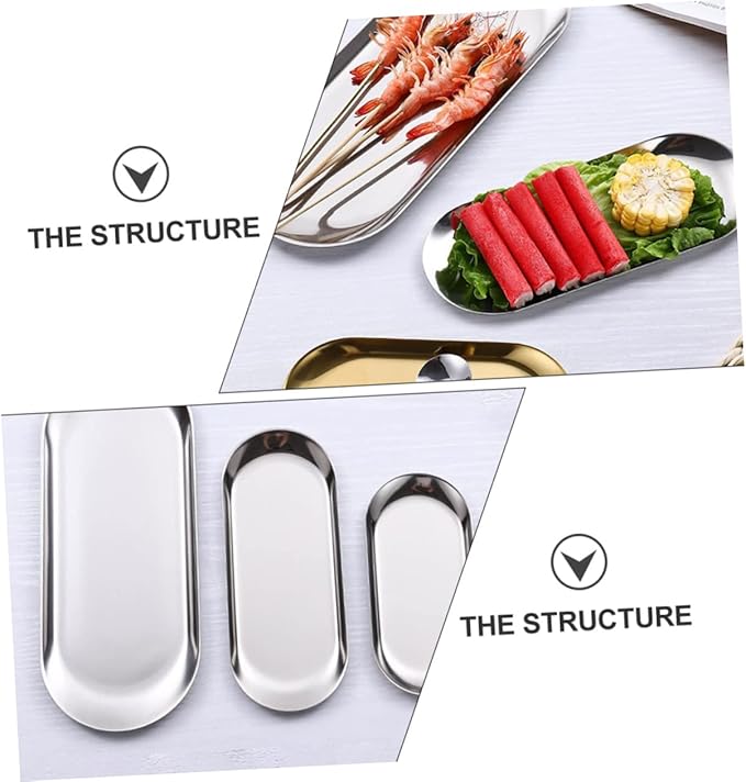 Garneck 2pcs Dessert Serving Tray Jewelry Tray Stackable Stainless Steel Storage Plate Home Restaurant Tableware