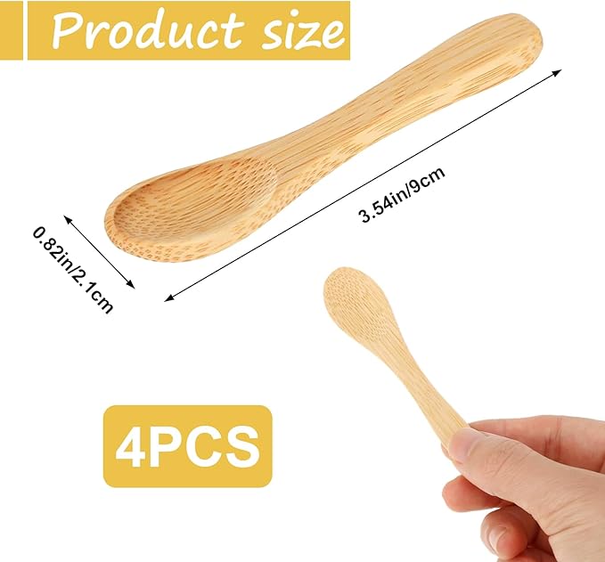 4 Pcs Small Wooden Spoons,3.5 Inch Mini Handmade Bulk Nature Tiny Spoons Little Wooden Teaspoons for Jars Sugar Coffee Creamer Honey Spices Salt Kitchen Supplies