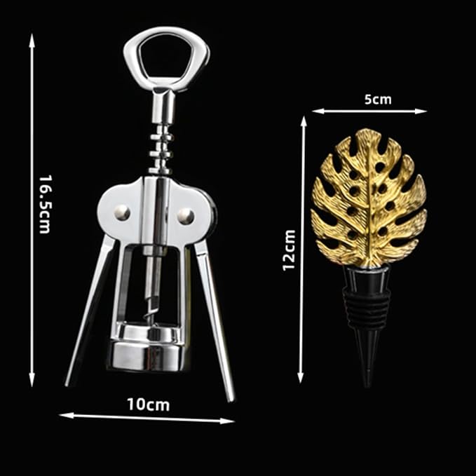 Premium Zinc Alloy Wing Corkscrew Wine Opener Set - Upgraded Cork Screw for Effortless Opening, Ergonomic Non-Slip Handle & Multifunctional Bottle Opener with Stopper