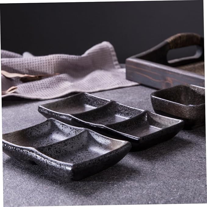 PRETYZOOM Ceramic Sauce Dish Retro Square Multi-Grid Appetizer Plate Kitchen Condiment Dish for Dipping Microwave Safe for Home Use
