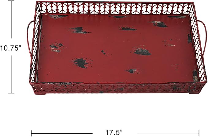 Morning View Metal Serving Trays with Handles for Eating Food Decorative Vintage Food Tray Burgundy