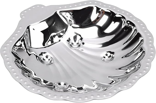 Pssopp Serving PlattersFruit BowlsTrays Dish, 304 Stainless Steel Silver Vintage Shell Shape Tray for Jewelry Nuts Dried Fruits Appetizers Metal Snack Serving Silver Tray