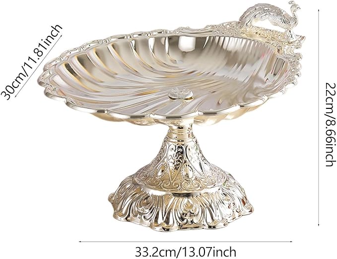 Fruit Plate Vegetable Holder with Base Decor Container Stand for Kitchen Counter Home Bread Snacks Serving Tray- Silver