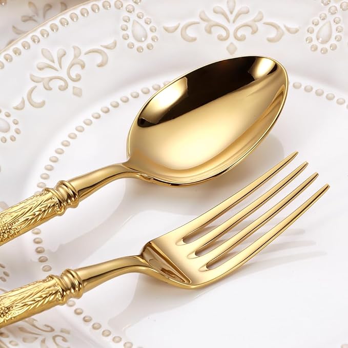 Luxury 20-Piece Wheat Ear Design Silverware Set, Premium 18/10 Stainless Steel Flatware, Serving 4. (Gold)