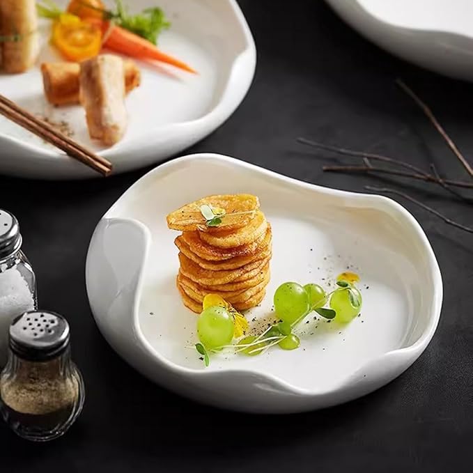 Kitchen Plates White Ceramic Irregular Western Food Plate Home Appetizer Plate Salad Plate Hotel Restaurant Commercial Tableware Restaurant Plates(4.7inch)