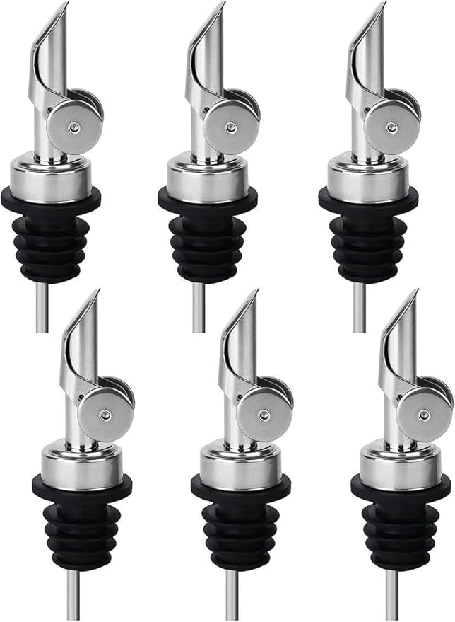 6PCS Weighted Liquor Bottle Pourers, Auto Flip Olive Oil Spout, Stainless Steel Olive Oil Dispenser Spout, Alcohol Pourer Spouts, Liquor Pourers for Suitable About 3/4" Bottle Mouth