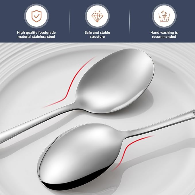 6 Piece Service Spoons Set, Stainless Steel Buffet Utensils Sets - Mirror Polished,Metal Serving Spoon for Home, Kitchen spoons The size is 8.66 inches