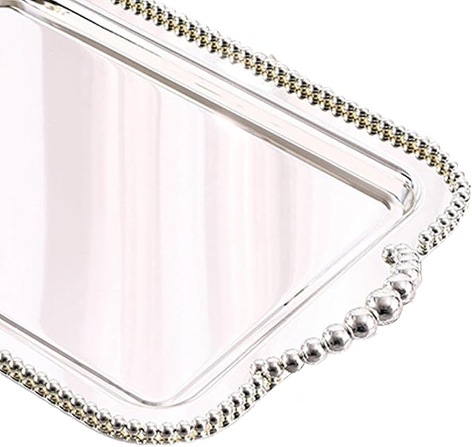 Serving Tray Mirror Tray Multifunction Elegant Dessert Tray Jewelry Tray Food Tray for Toilet Cafes Dresser Tea House Bedroom, silver