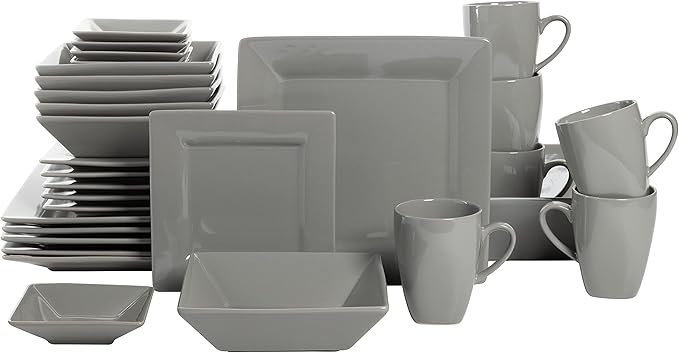 10 Strawberry Street Nova Square 40 pc Dinnerware Set, Gray