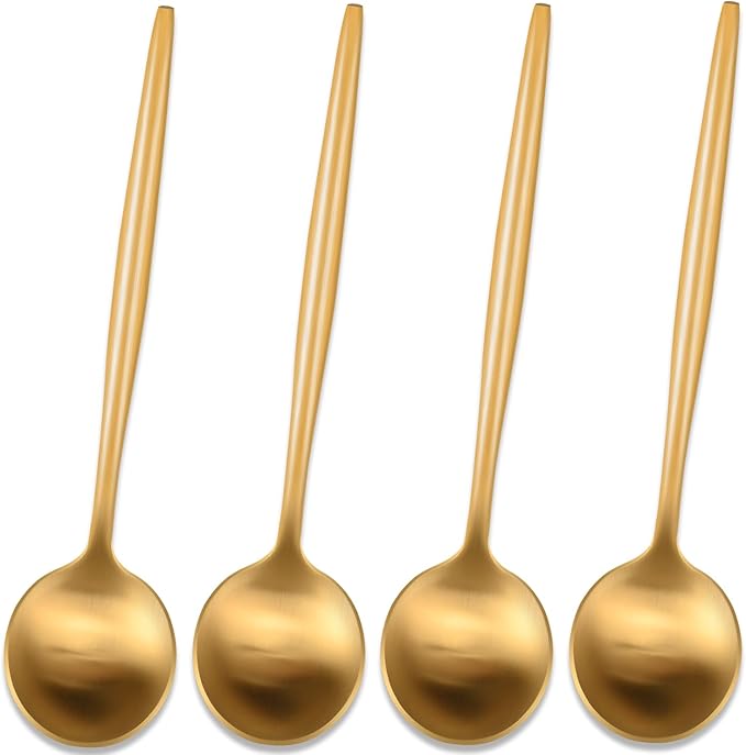 5.1 Inches Satin Gold Coffee&Tea Spoons,Small Demitasse Spoon,Mini Spoons For Stirring,Gold Teaspoons Set Of 4 SS18/10 Solid Round Spoon
