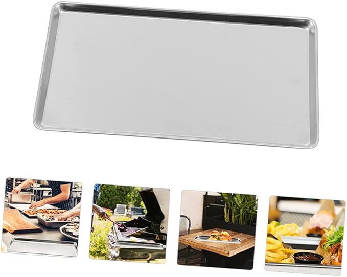 GLEAVI Stainless Steel Dinner Plate Rectangular Food Serving Tray for Home Banquets Lightweight and Non Stick Kitchen Storage for Parties and Family