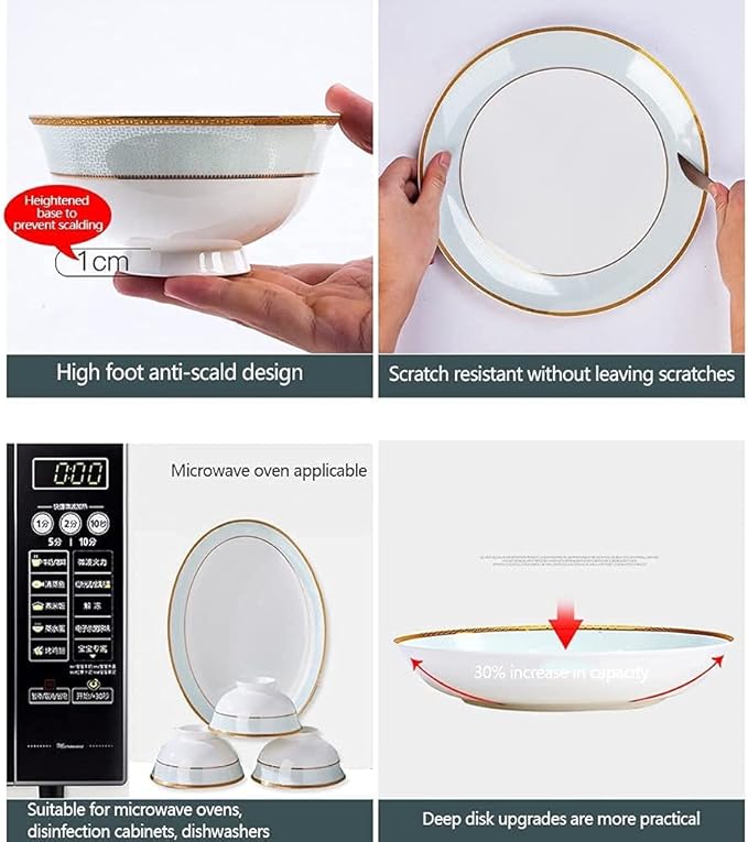Dinnerware Sets - Luxury Gift Dishes Service Set, 30,56,60PCS Ceramic Dinnerware Set Bone China Tableware Dishes Plates Ceramic Combination Dinner Service Set (60 Pieces)