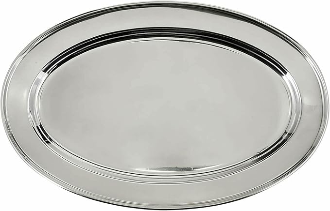 Soro Essentials- 14" Stainless Steel Oval Serving Platter Set of 2- Heavy Weight Serving Tray Party Food Display Tray Ideal for Serving Appetizer Charcuterie Food Snack Dessert Platters Bar Restaurant