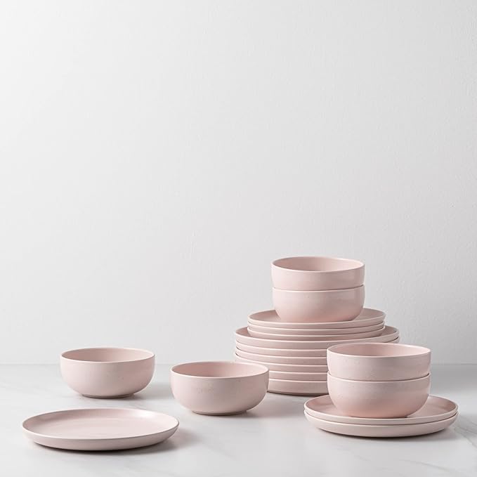 Casafina Pacifica Marshmallow Pink 12-Piece Stoneware Place Setting Dinnerware Set, 4 Pieces