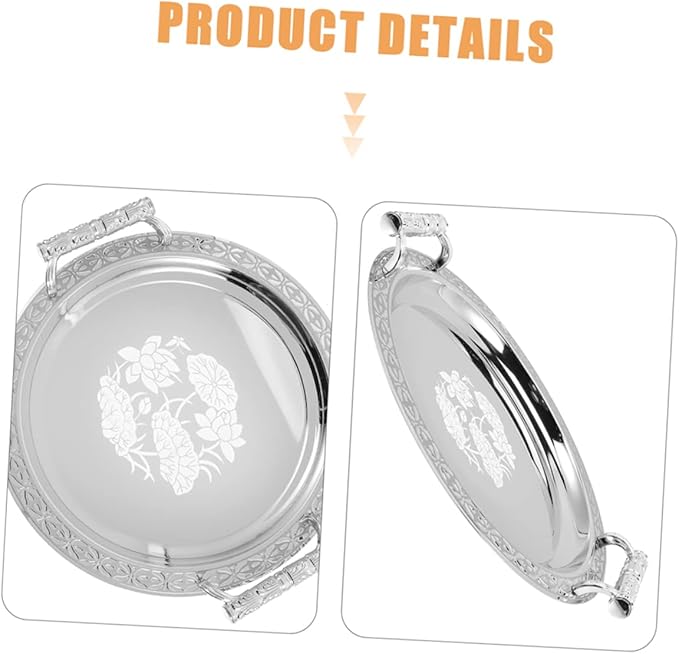 European Style Pattern Fruit Plate Decorative Serving Tray for Home and Party Stainless Steel and Plastic Dessert Holder for Snacks and Dried Fruit