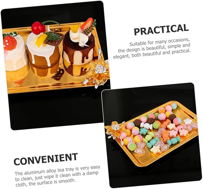 PRETYZOOM Metal Square Tray for Dinner Party Platter Decoration Serving Snack Storage Bread Fruit Tea Serving Tray