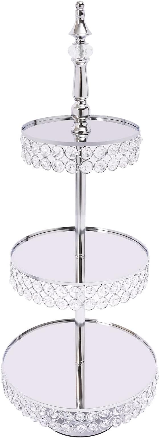 5 Pcs Silver Cake Stand Set, Acrylic Mirror Surface Vintage Cake Stand, Dessert Tower Plate Holder Decor Serving Platter Crystal Cakes Stands Wedding, Party, Baby Shower