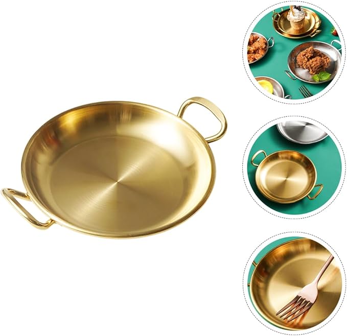 Ciieeo Stainless Steel Seafood Pot with Double Handles 7.16X5.59 Inch Silver Serving Tray for Home Restaurant Party Divided Snack and Fried Chicken Dish