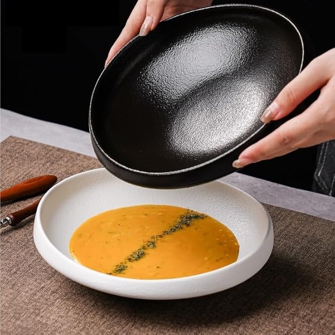 Modern Large Dinner Plates Simple Ceramic Plate Salad Plate Irregular Deep Plate Home Cold Dish Plate Western Food Platter Stackable Dinner Plates