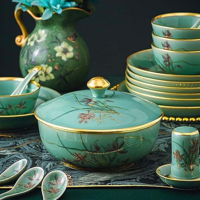 Dinnerware Sets - Luxury Gift Dishes Service Set, 45PCS Ceramic Dinnerware Set Bone China Tableware Dishes Plates Ceramic Combination Dinner Service Set Porcelaine Service for 10