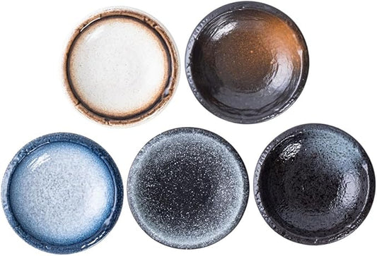 5Pcs Assorted Color Ceramic Sauce Dishes Stylish Seasoning Plates for Dipping Sauce Condiments and Appetizers Safe High Temperature Fired Ceramic Design for Table Decor