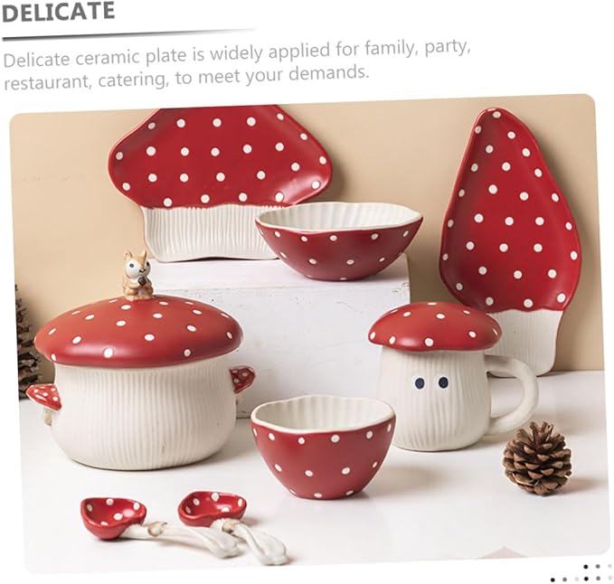 OUNONA Mushroom Ceramic Plate Salad Serving Bowl Design Multi-function Kitchen Supplies
