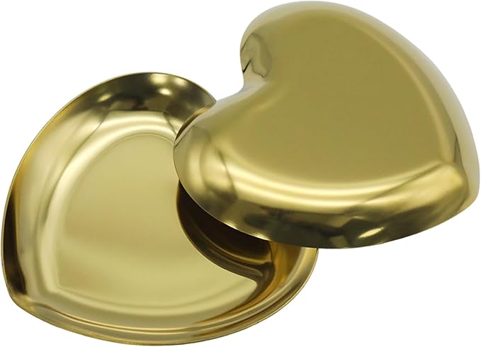 PINE & LINEN 2pcs Gold Jewelry Dish,3.5inch Stainless Steel Heart Trinket Tray Decorative Plate,Small Serving Tray for Home Decor/Decor Enthusiasts