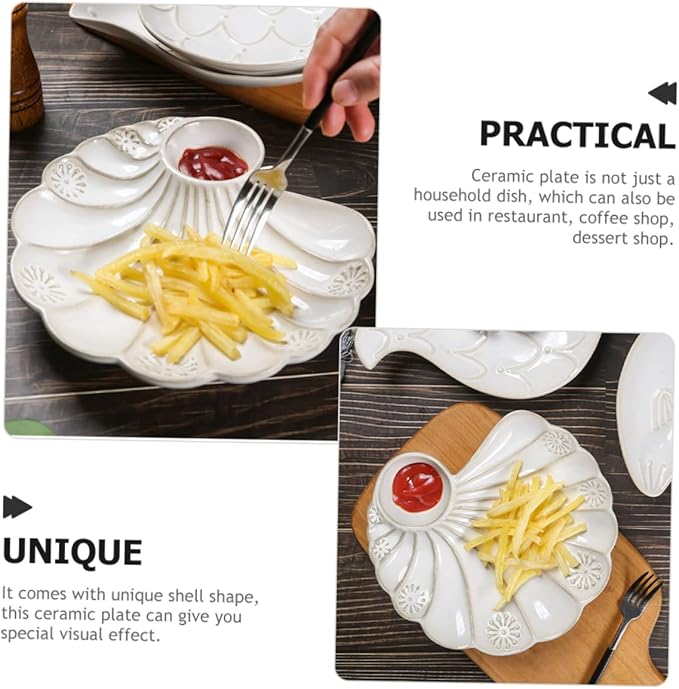 Shell Shape Ceramic Food Plate Vintage French Baroque Decorative Tableware for Desserts and Appetizers for Home Restaurant and Bakery Use