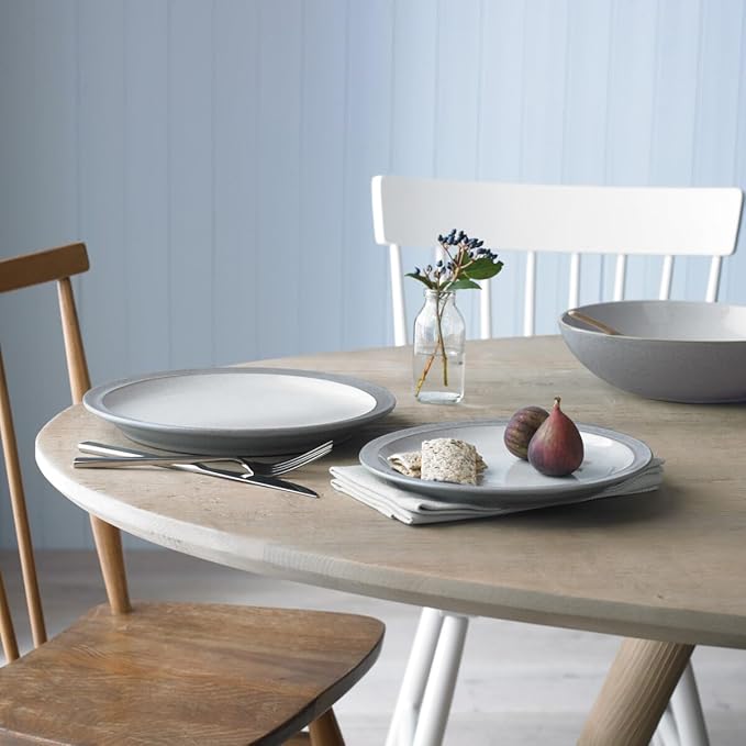 Denby - Elements 8 Piece Dinner Set For 2 - Light Grey, Dishwasher, Microwave Safe, Oven Proof Plate & Bowl Set - 4 x Lunch Plates, Dinner Plates, Cereal Bowls & Coffee Mugs - Chip Resistant Tableware