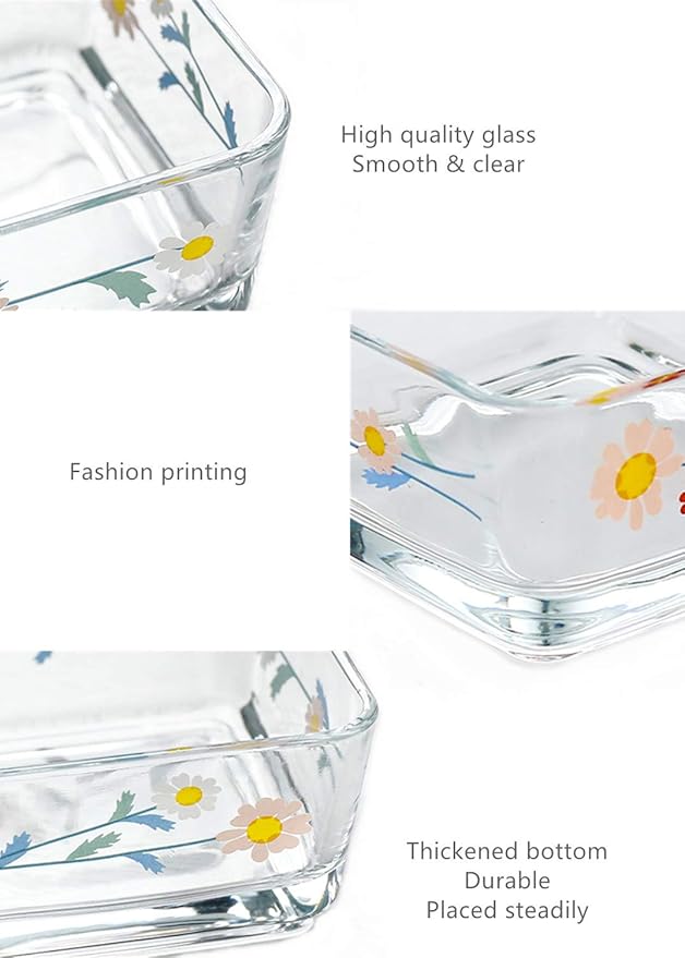 Ivymei Small Dessert Bowl Floral Candy Bowl Candy Dish,Mini Square Glass Bowl for Snack Yourt Icecream,Dipping,Side Dishes (white)