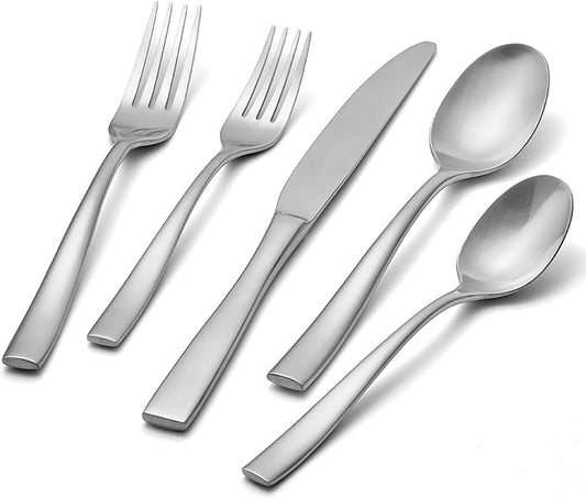 KINGSTONE 20-Piece Silverware Set for 4, Matte Stainless Steel Flatware Set with Forks, Knives, Spoons, Dishwasher Safe, Rust Resistant Cutlery for Home & Wedding
