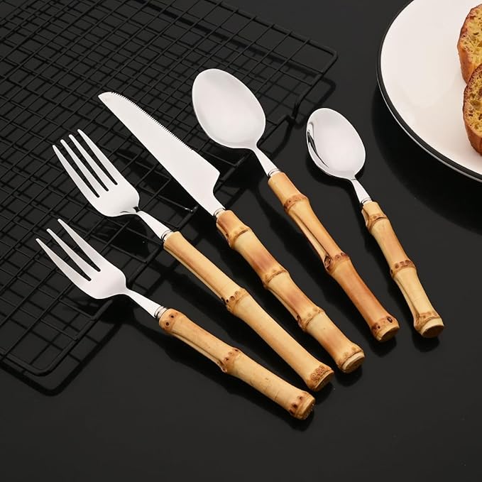 JASHII 24-piece Serving Utensils Hostess Set Stainless Steel Flatware Silverware Set Include Knife Fork Spoon for Buffet Home Kitchen Travel Camping